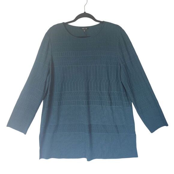 Misook Tunic Sweater Women's Size Large Deep Teal Jacquard Textured Rayon K5116F - Picture 1 of 9
